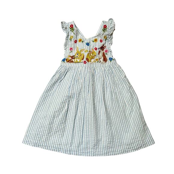 Baby Boden Seersucker Embroidered Bunny Pinnie Size 18-24 months - Picture 1 of 5